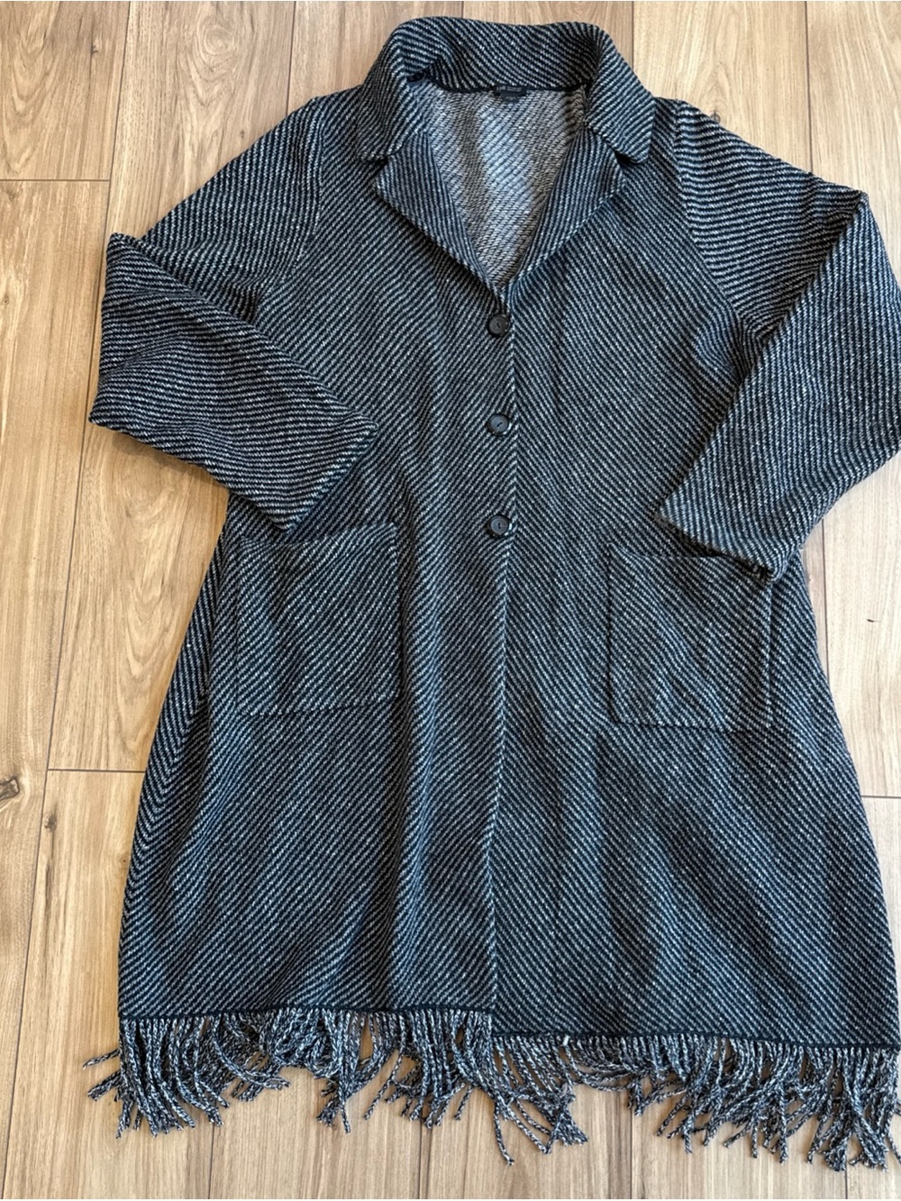 J. Jill Wearever Collection Cardigan Coat Size 3X Knit Fringe Long Duster Jacket